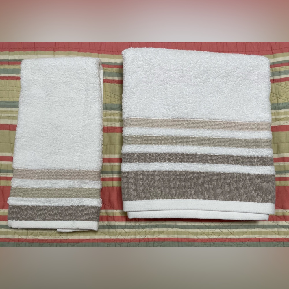 New, Bright White, Cotton Bath And Hand Towel.